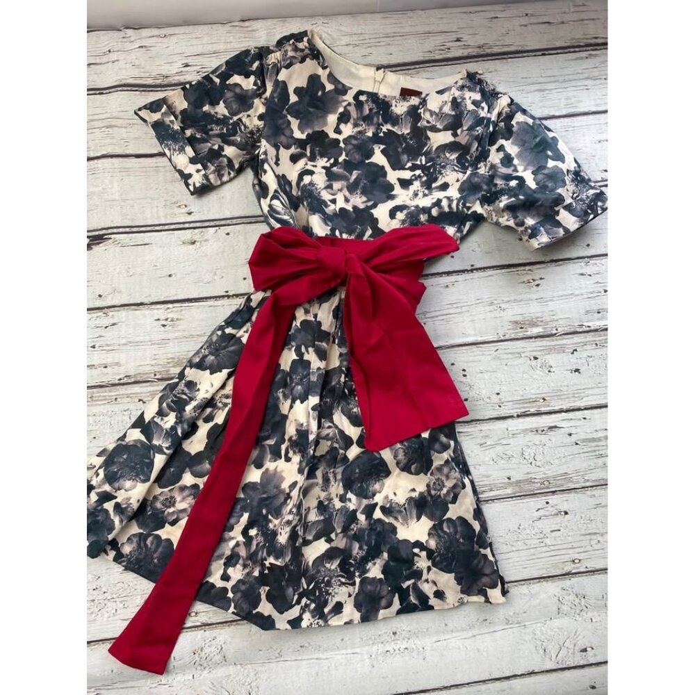 Beautiful TEA Collection girls floral print dress with red belted sash size 4